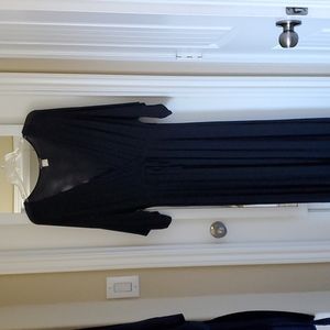 Venus long, deep V, black dress